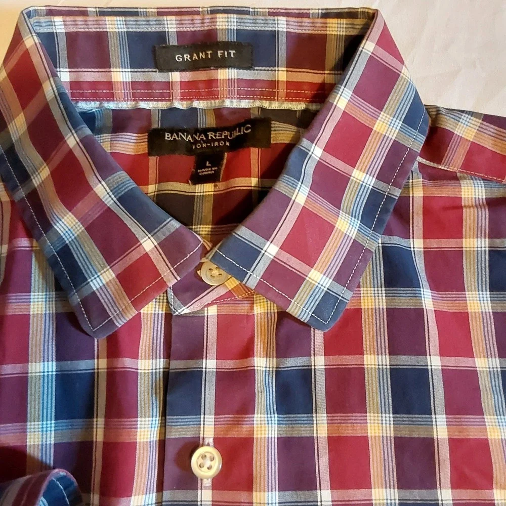 Banana Republic Men Grant Fit Shirt Non Iron Large 16-16.5 Casual Cotton Classic